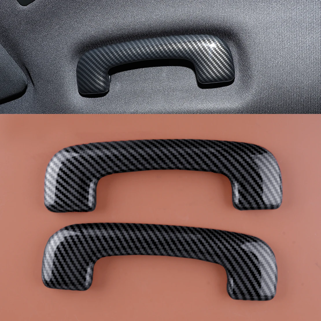 2Pcs Car Roof Handle Panel Cover Trim Decor Carbon Fiber Style ABS Fit for Jeep Grand Cherokee 2011-2016 2017 2018 2019 2020