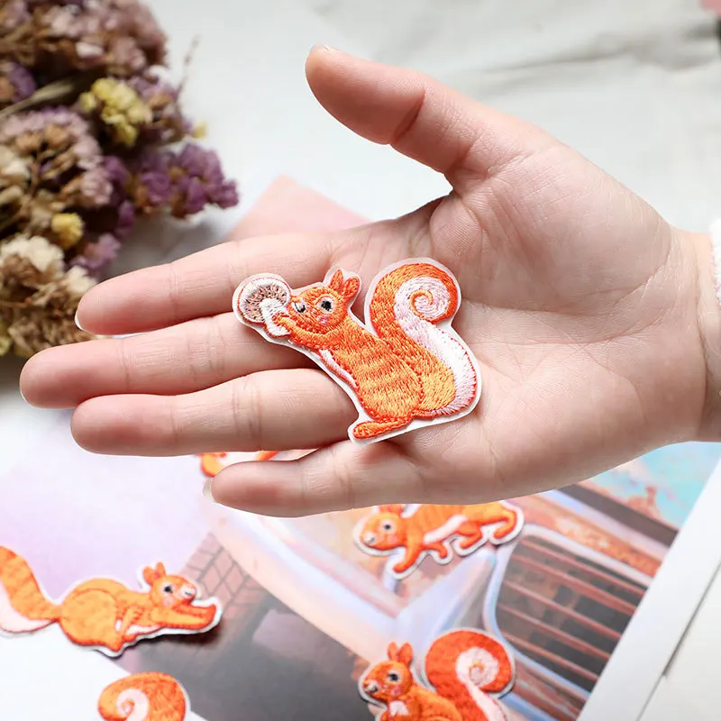 1 Piece Cute Embroidery Stick on Stickers Cartoon Squirrel Self Adhesive Animal Patches for Clothes Bags Hats DIY Accessories