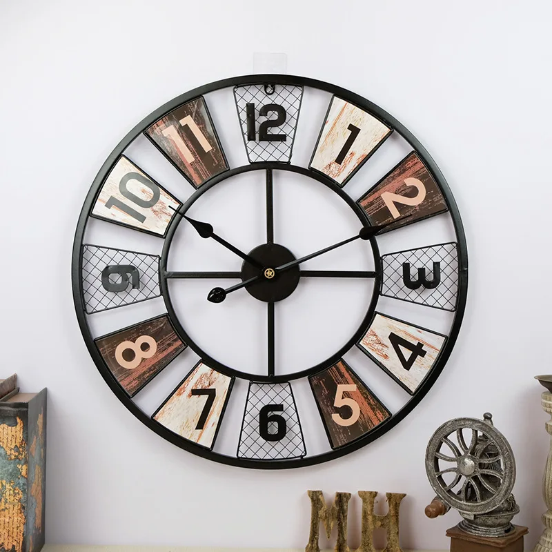American Style 24 Inch Living Room Metal Wall Clock Home Decoration Silent Retro Iron Wall Clock Dining Room 60cm Wall Watch
