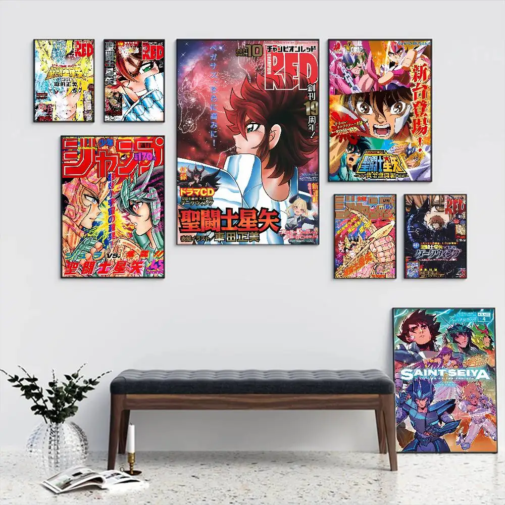 Classic Japanese Anime Saint Seiya Anime Posters Sticky Waterproof Paper Sticker Coffee House Bar Kawaii Room Decor