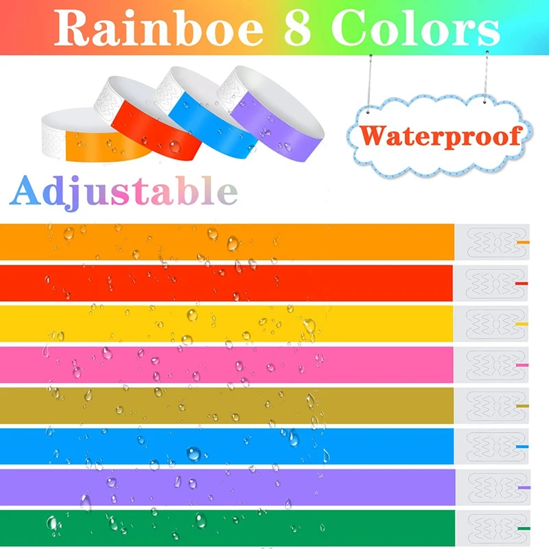 สายรัดข้อมือกันน้ำ800ชิ้นสำหรับงานคอนเสิร์ตงานปาร์ตี้8สี