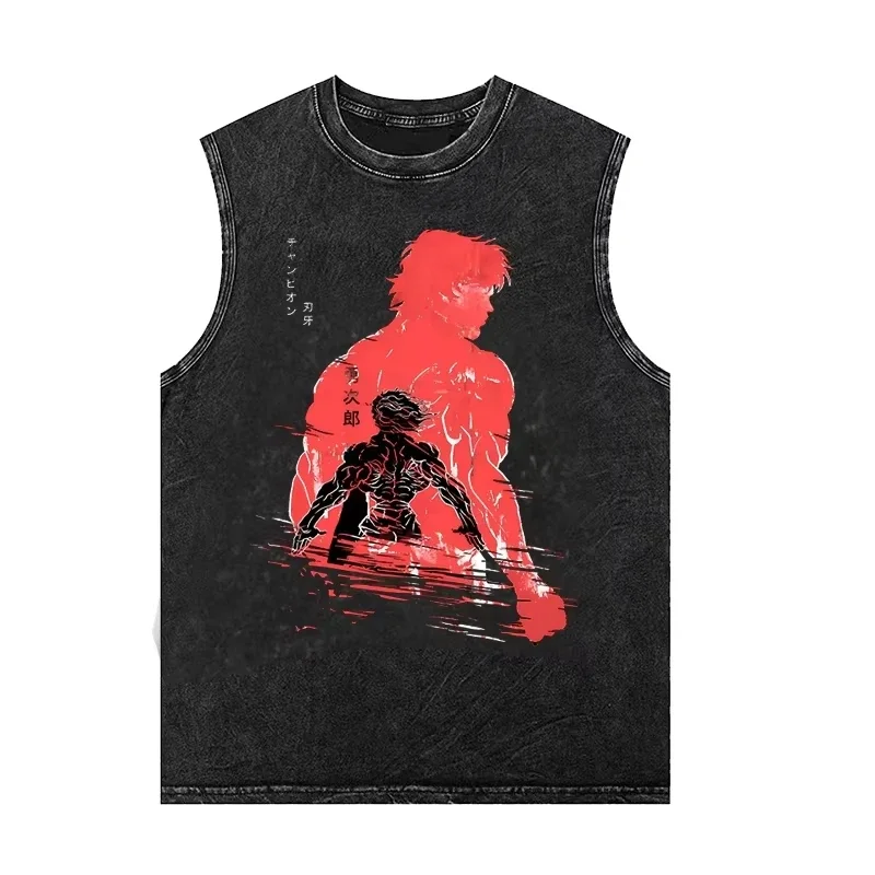 

Japenese Anime Graphic Tank Tops Man Sleeveless Shirt Vintage Washed Vest Summer Y2k Clothes Casual T Shirt Harajuku Streetwear