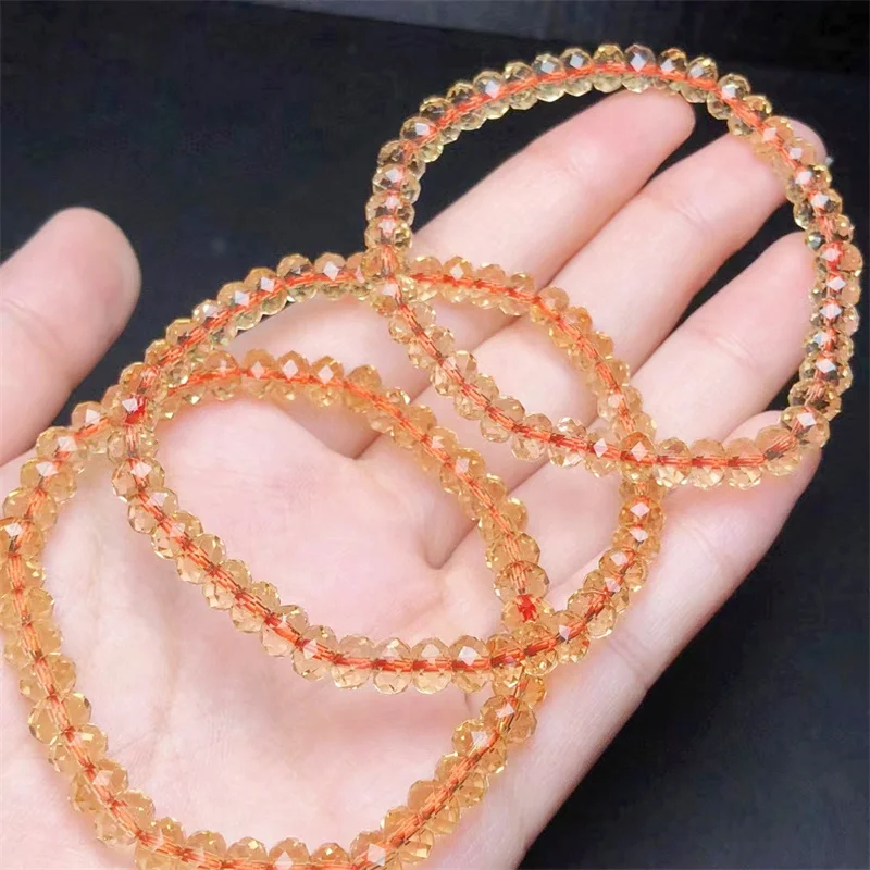 Natural Faceted Citrine Plate Beads Bracelet Stretch Polychrome Handmade Beads Healing Women Jewelry Gift 1pcs 7.5MM