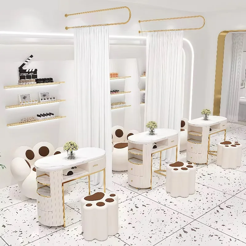 

Barbershop modern white tech furniture Portable makeup Aesthetics Beauty Salon Dinning nail Table Mesas Plegables Para Manicura