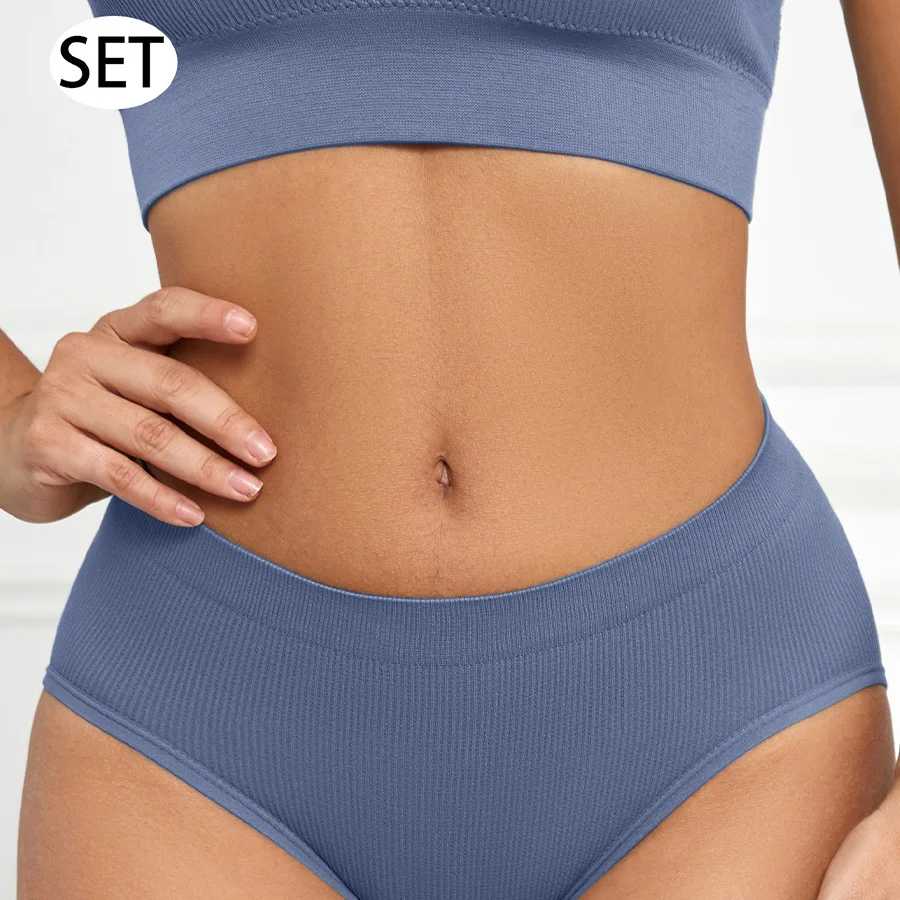 Women Non-Steel Ring Tank Top Panty Set 2PCS Seamless Underwear Suit Slim Underwear Set