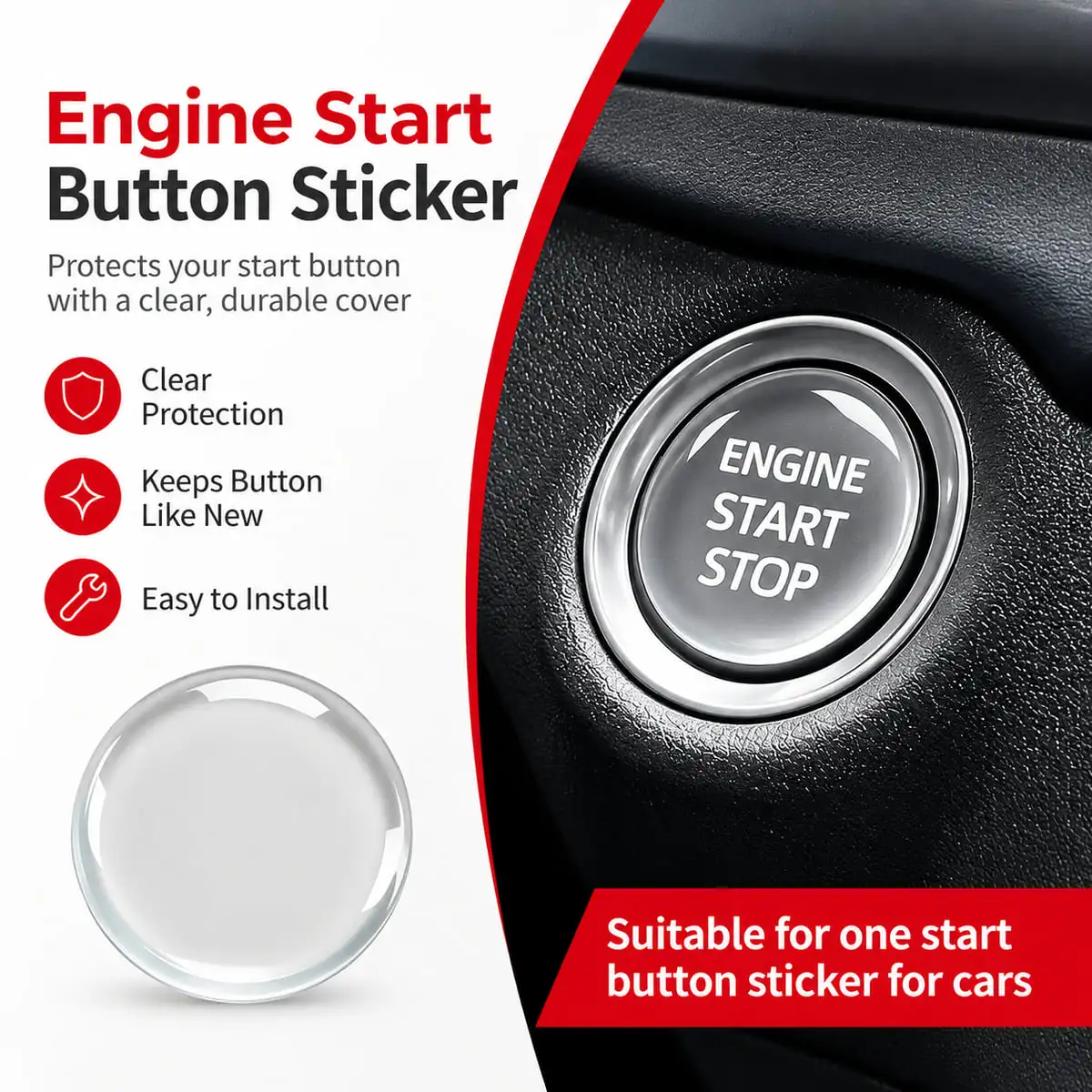 PINMOAP Car Engine Start Stop Button Cover High Transparency Scratch Resistant Waterproof Fit for Cars SUVs and Trucks