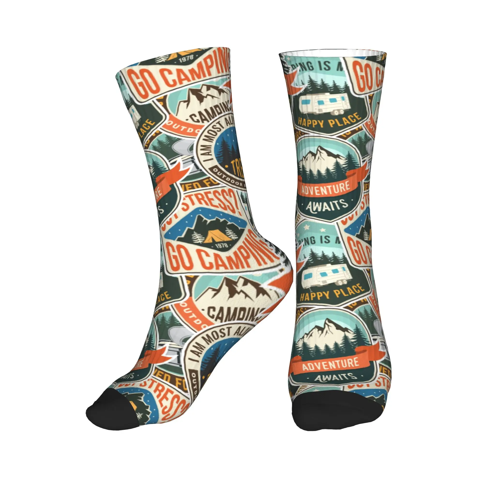 Fashion Men's Vintage Mountain Camp Badge Outdoor Seamless Print Dress Socks Unisex Breathbale Warm 3D Printed  Crew Socks
