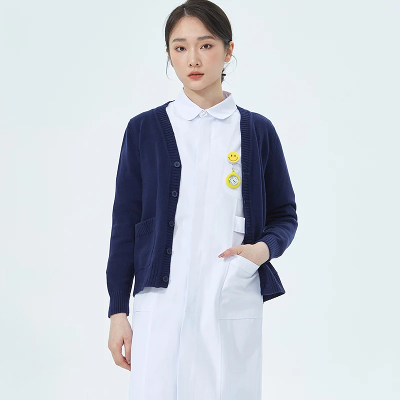 New Scrubs Uniforms Sweater Breathable Warm-Up Cardigan Sweater Charge Senior Midwife Ribbed Deep V-neck Scrubs for Woman Nurses