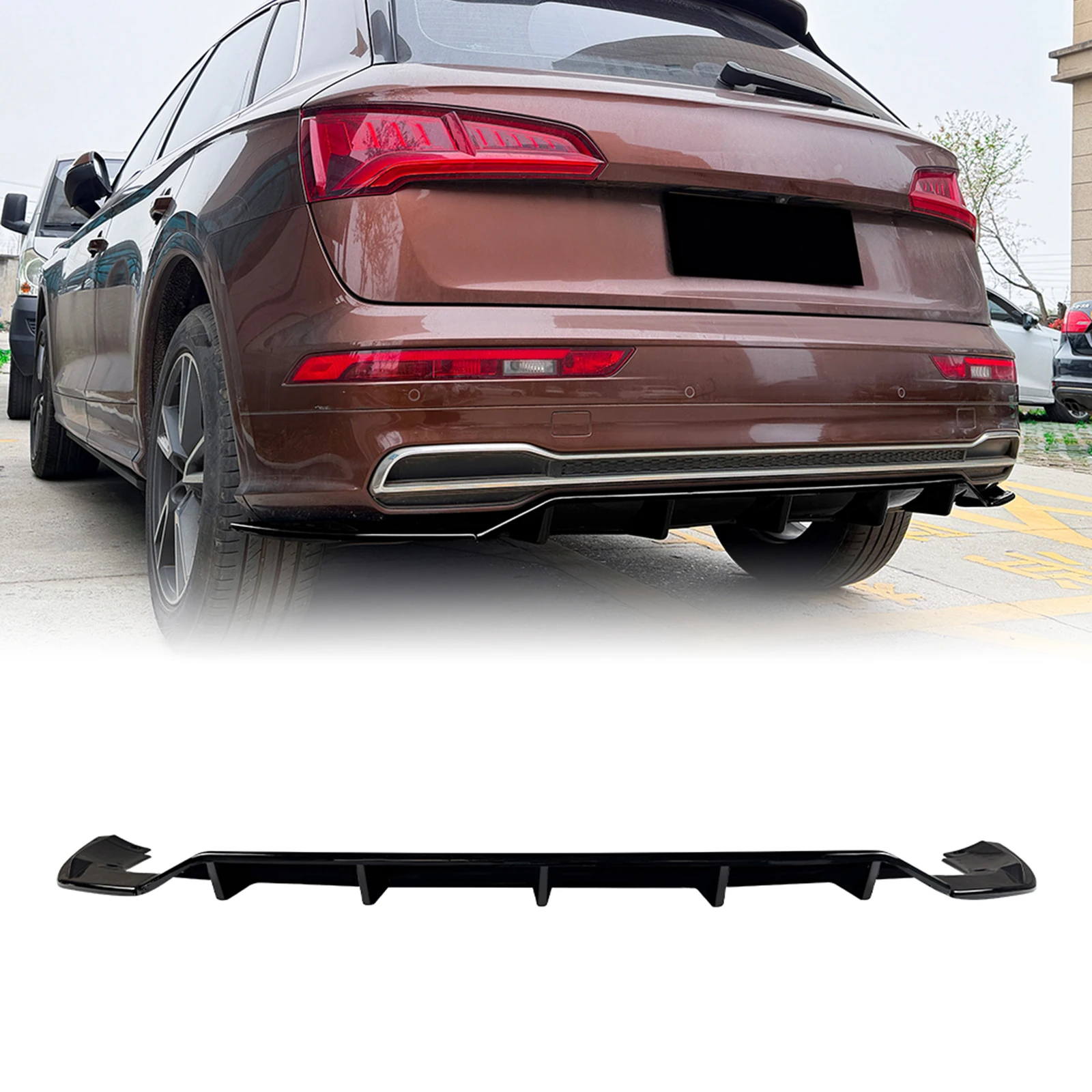 Für Audi Q5 FY Sline 2018-2020 S-Line Heckdiffusor Spoilerlippe Hochglanz Schwarz/Carbon-Optik Heckspoiler Splitter Schutz