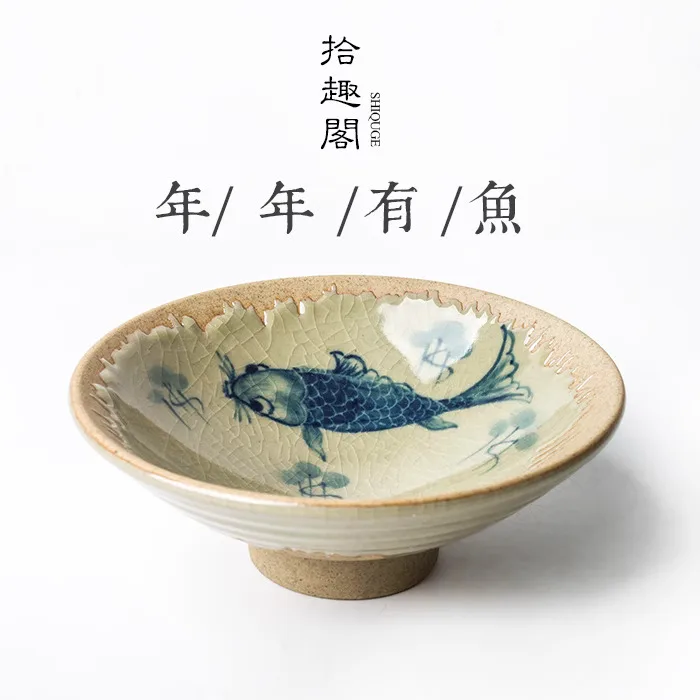 Hand Drawn Ceramic Jingdezhen Blue And White Porcelain Set, Master Tea Cup, Fish Every Year