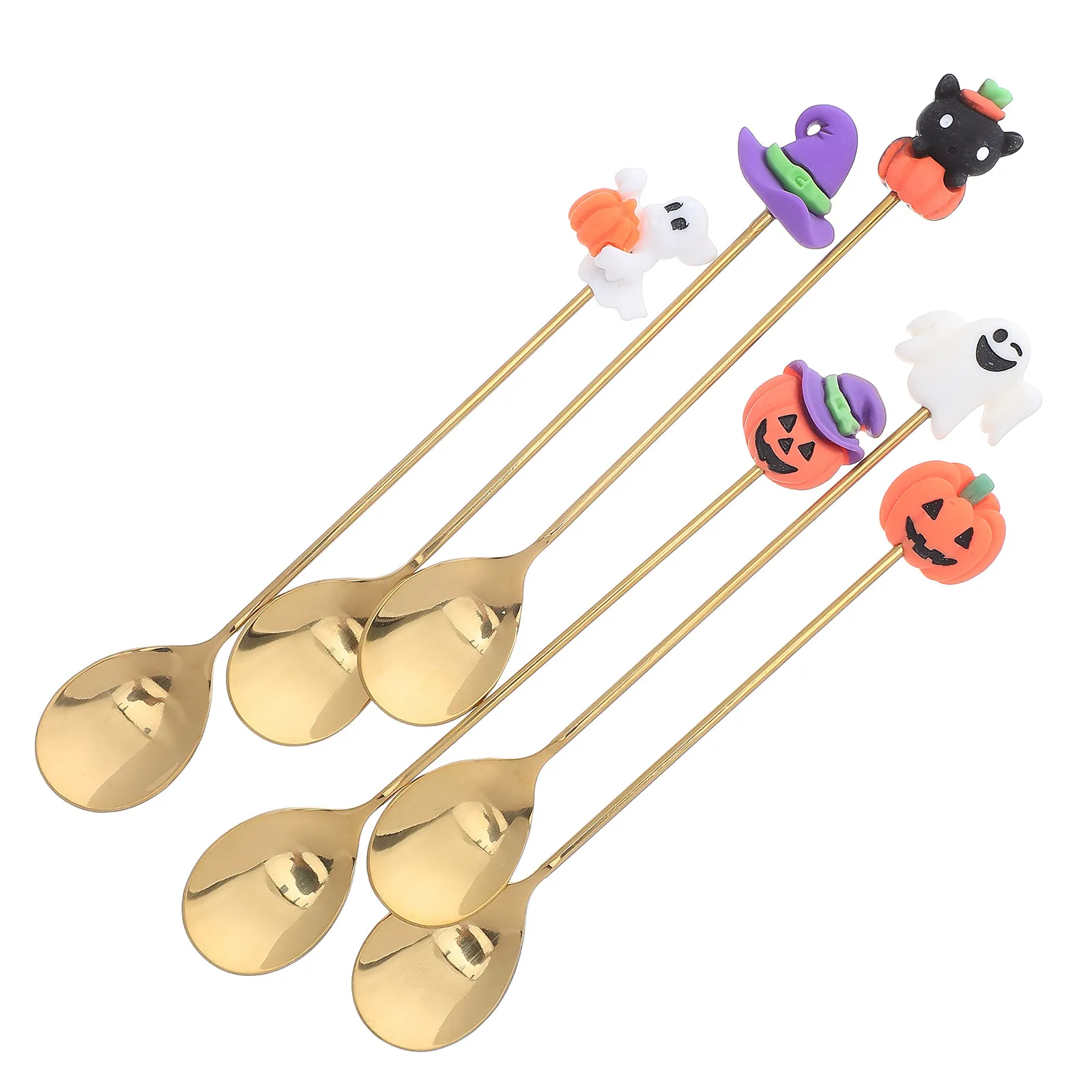 

Stainless Steel Halloween Spoons 6pcs Dessert Cake Coffee Scoops Multipurpose Holiday Tableware Kitchen Silverware for Parties