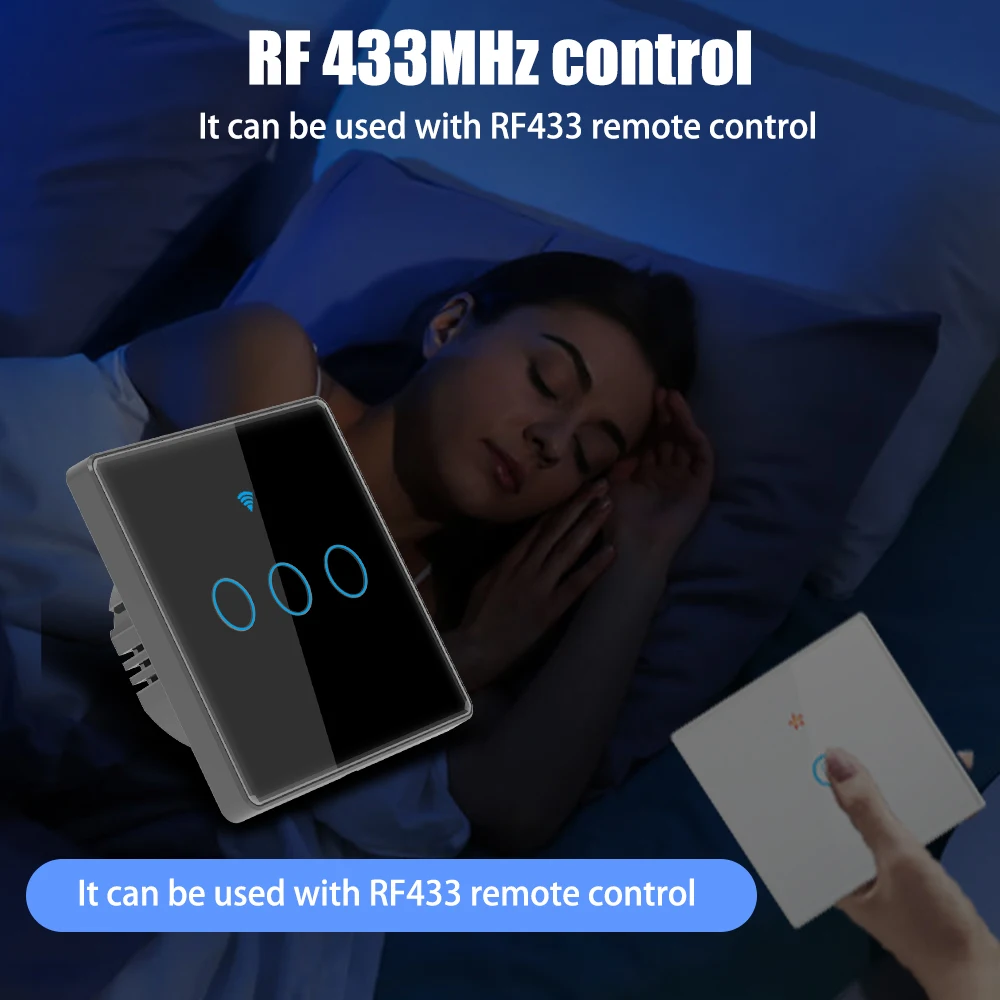 Tuya WiFi Smart Touch Switch Glass Panel Wall Mounted Switch 1/2/3 Single/zero Wire Smart Home Supporting Alexa Google Home