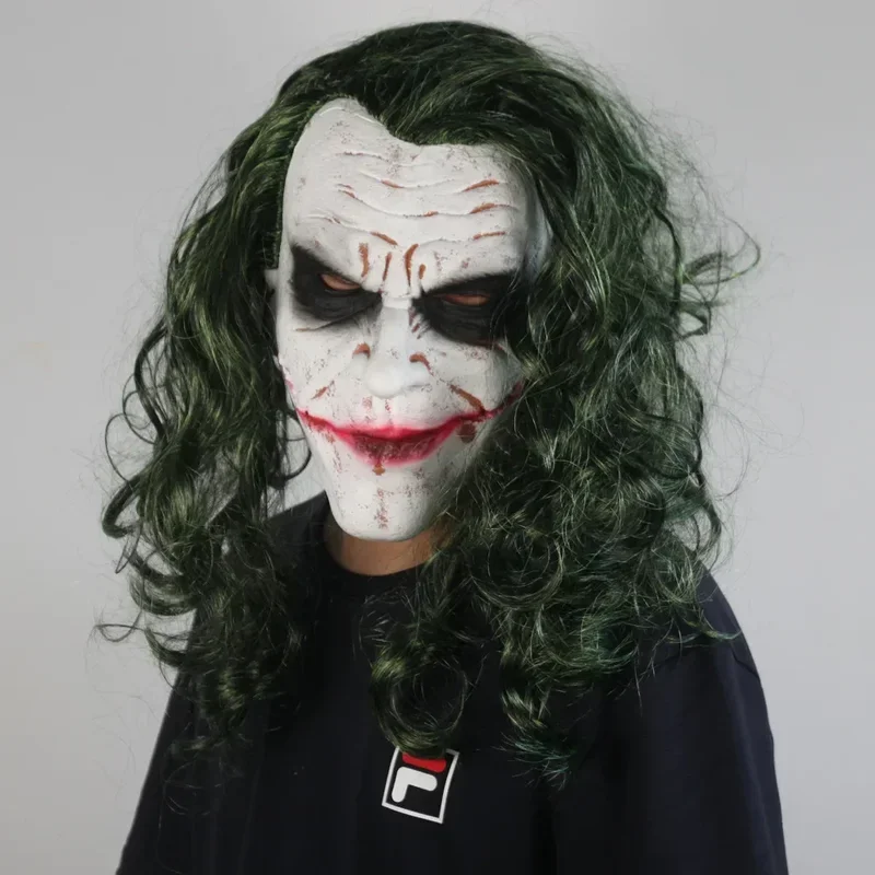 Heath Ledger Clown Joker Latex Mask Halloween Wig Headgear Cosplay Prop