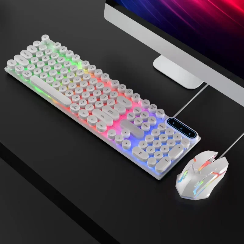 Unsharkable Punk Round Keyboard Keycap Wired Luminous Mechanical Feel Gaming 1600DPI USB Keyboard Mouse Set Waterproof