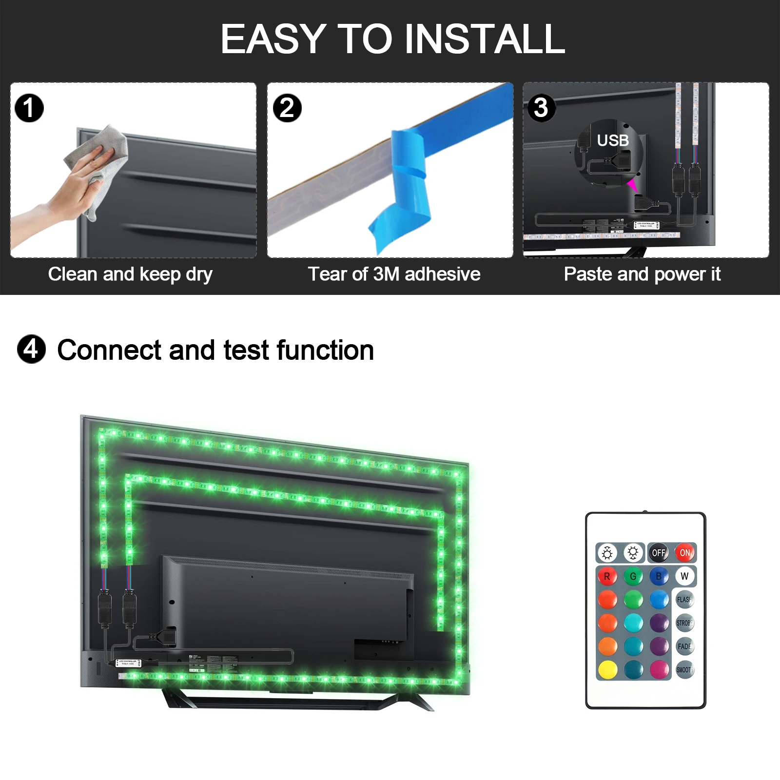 تيار مستمر 5 فولت 5050 RGB قطاع مصباح ليد 24 مفتاح التحكم عن بعد شريط مرن الشريط شرائط ليد داخلي غرفة نوم ديكور الحفلات إضاءة خلفية للتلفاز