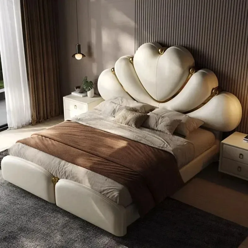 

Waterproof Double Bed Frame Queen Size with Storage and Charger European Twin Nordic Aesthetic White Luxury Bedroom Furniture
