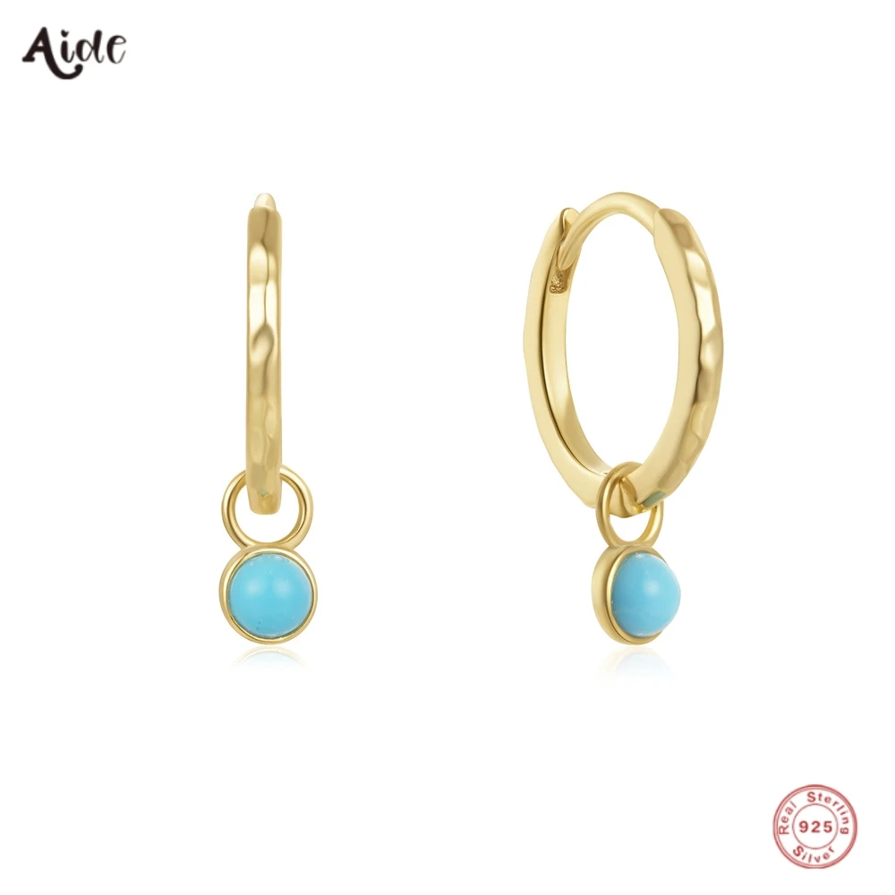 Aide 925 Sterling Silver Turquoise Drop Ear Buckle Gold Hoops Earrings For Women Minimalist Fine Jewelry Trendy Pendientes Gift