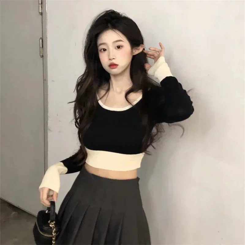 

Новые контрастные тонкие пуловеры, женские милые женские сексуальные пуловеры, женские черные простые базовые шикарные женские пуловеры