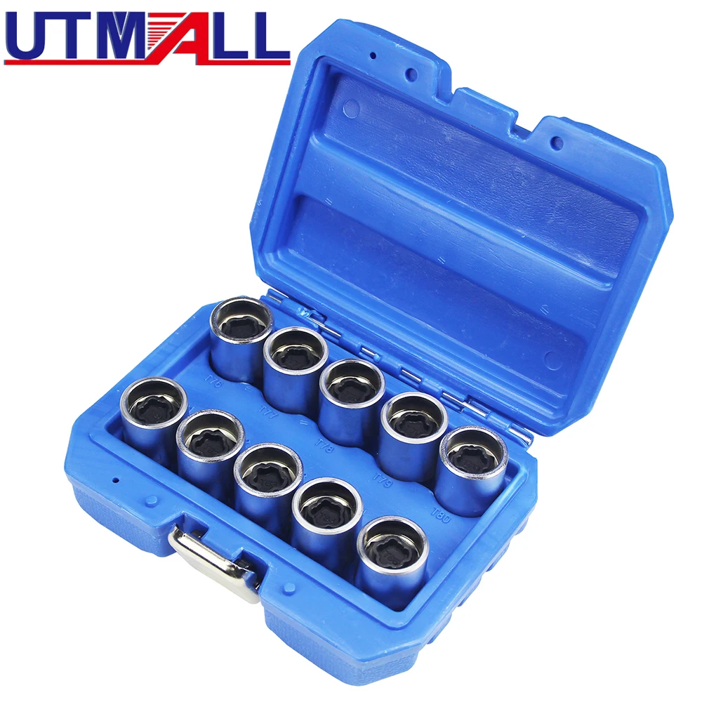 

10Pcs Locking Wheel Nut Keys For Tesla Removal Installer Socket Key Set T76~T85 With a 17mm Alloy Wheel Nut Socket