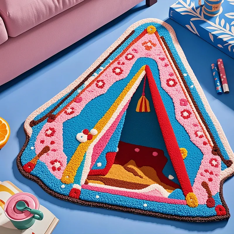 

Tent Tufted Floor Mat Home Furry Soft Flocking Rug Living Room Kids Play Area Decoration Rugs Bedside Carpet