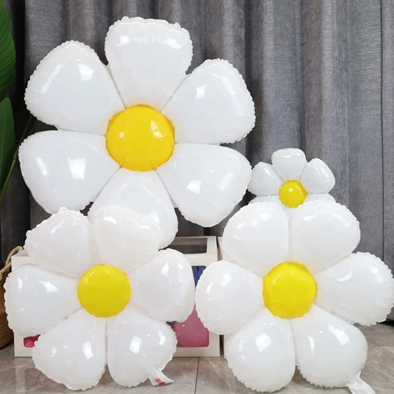 White Daisy Flower Balloon Multi Size Sunflower Foil Balloons Helium Ball Kids Happy Birthday Party Baby Shower Room Decoration