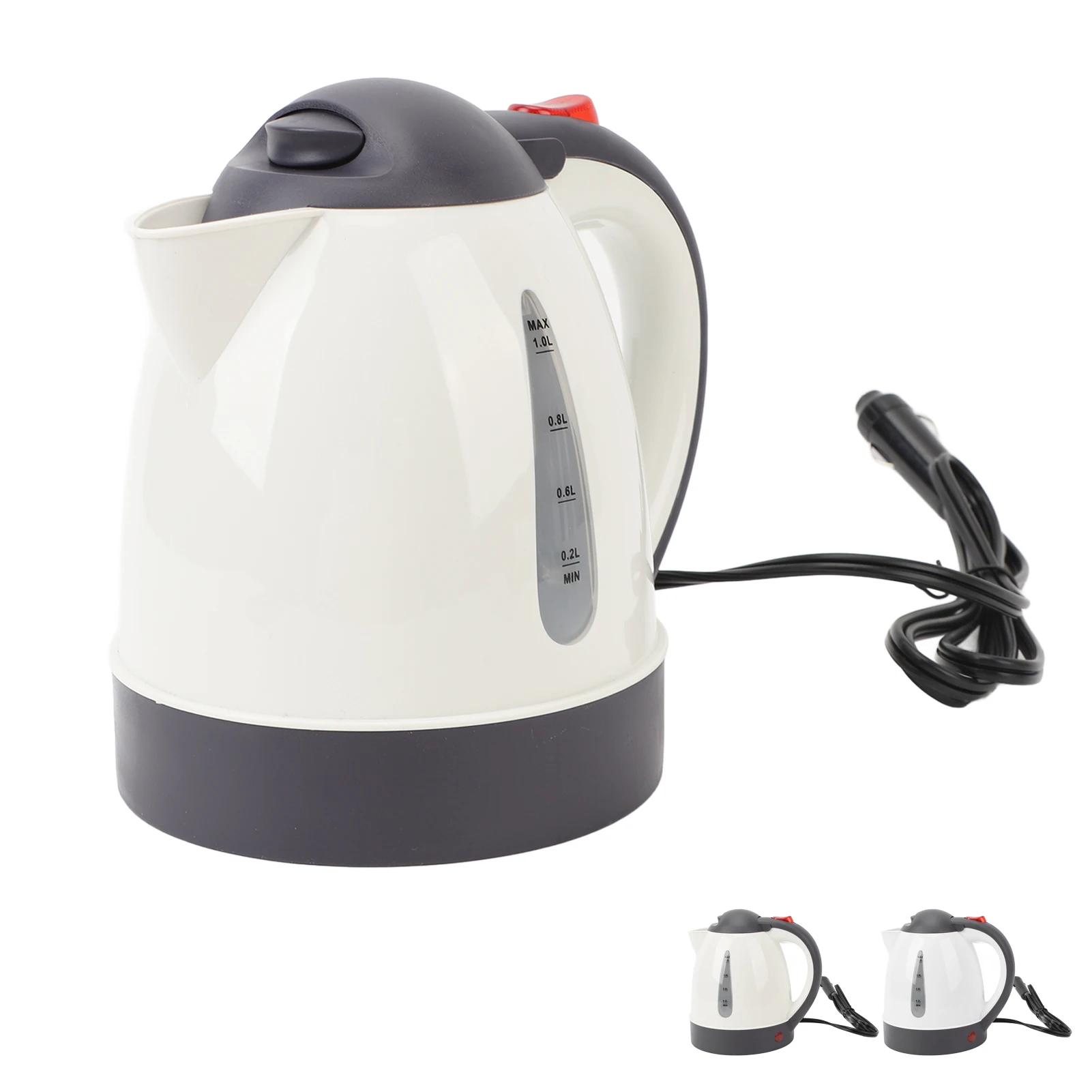 Heated Water Tea Coffee Kettle Car Electric Kettle Compact Stainless Steel Plastic Water Level Window Leakproof Spout for Trip