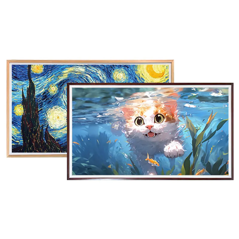 

55-дюймовая 4K Smart TV-рамка для цифровых фотографий и художественных выставок, с антибликовым ЖК-дисплеем, деревянная, для частного использования