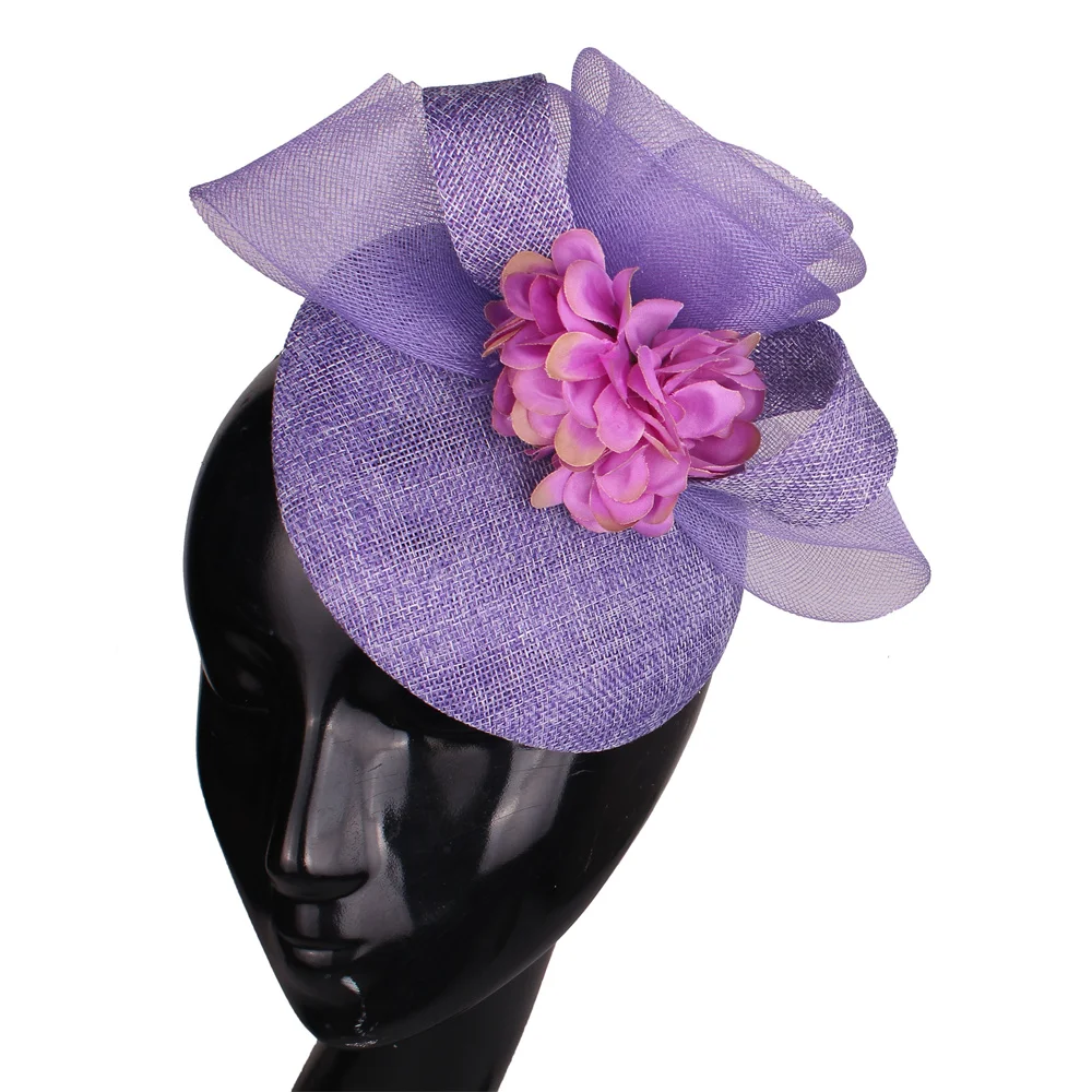 

Lavender Fascinator Hats Millinery Flower Headband Feather Mesh Tea Party Wedding Church Cocktail Hair Clip Derby Hat for Women