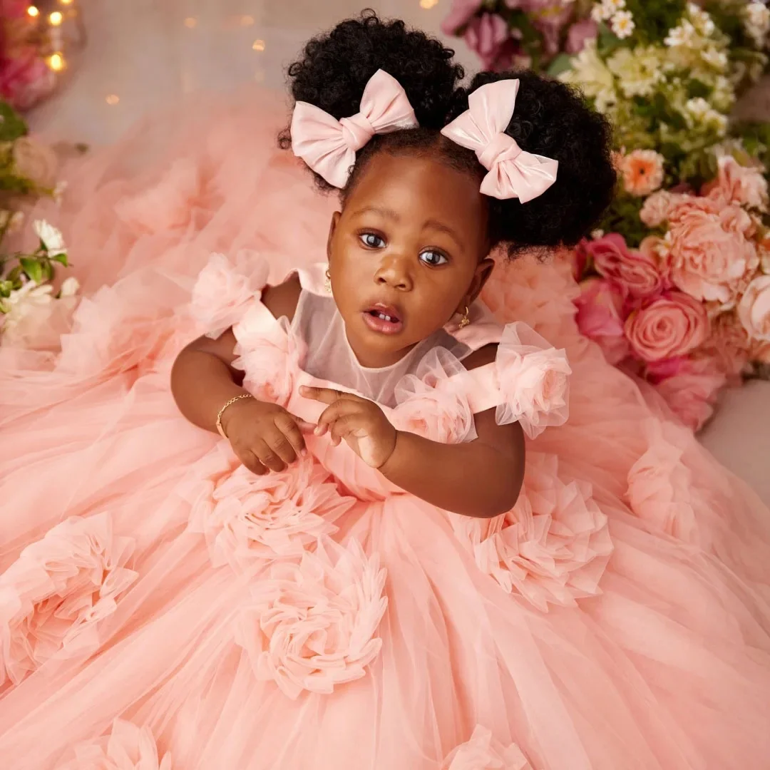 Customized Pink Flower Girl Dress For Wedding Puffy Ball Gown Girls Birthday Party Gowns Kids Prom Evening Banquet Princess Gown