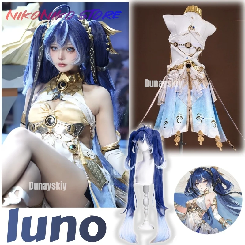 

‌ ‌ ‌ Игра Wuthering Waves Iuno Косплей Костюм Iuno Обувь Парик Полный комплект Синий двойной хвост Хэллоуин Карнавальный реквизит Женский ‌ ‌