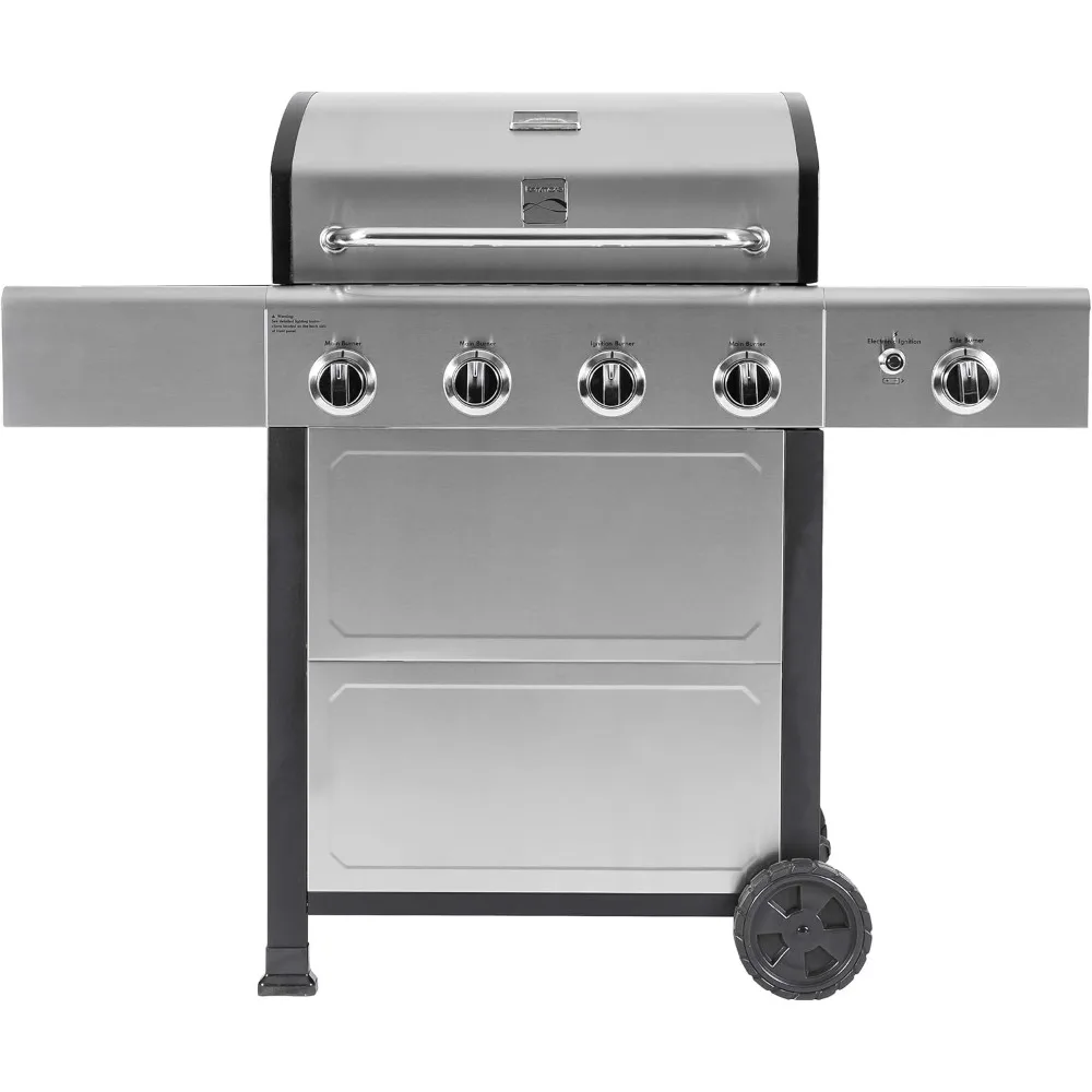 Kenmore 4-Burner Gas Grill with Side Burner, Outdoor BBQ Grill, Propane Gas Grill, Cast Iron Cooking Grates, Electronic Ignition