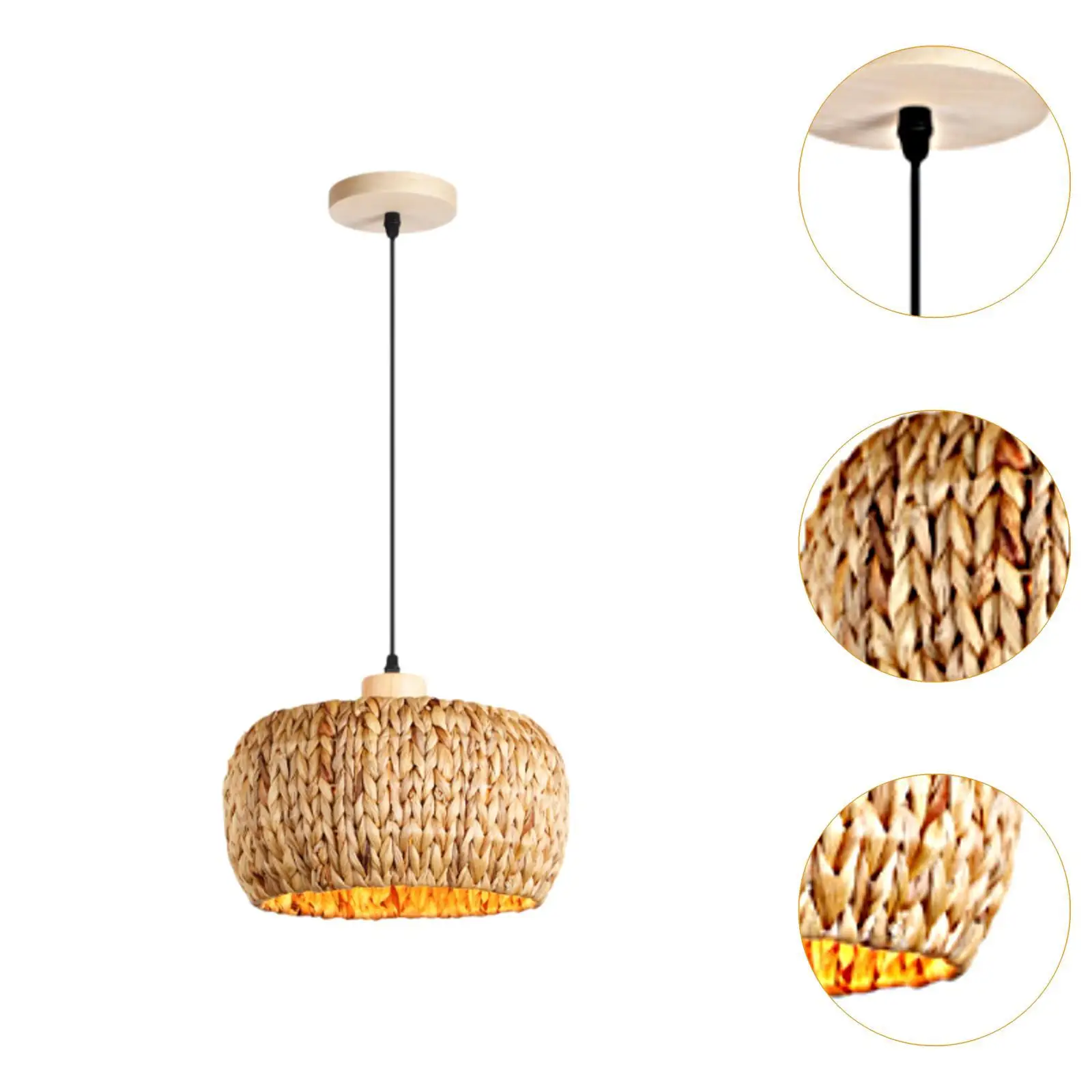 Rattan pingente luz sombra artesanal país rattan mão tecido abajur para sala de estar cabaça cozinha sala jantar restaurante