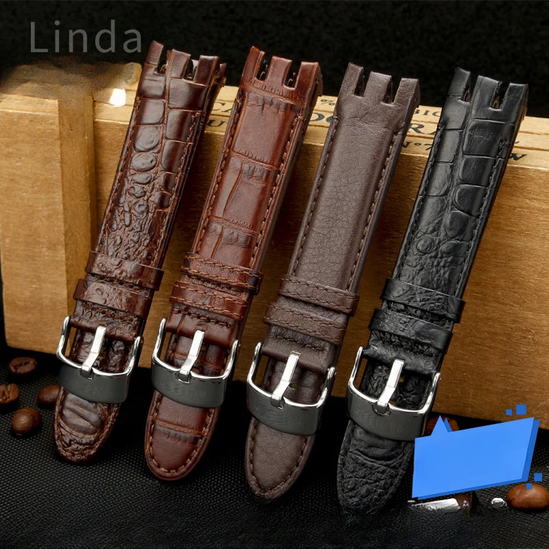 Genuine Leather Watch Band Original for Swatch Yrs403 412 402G Waterproof Sweatproof Men Curved Concave Replace Accessories