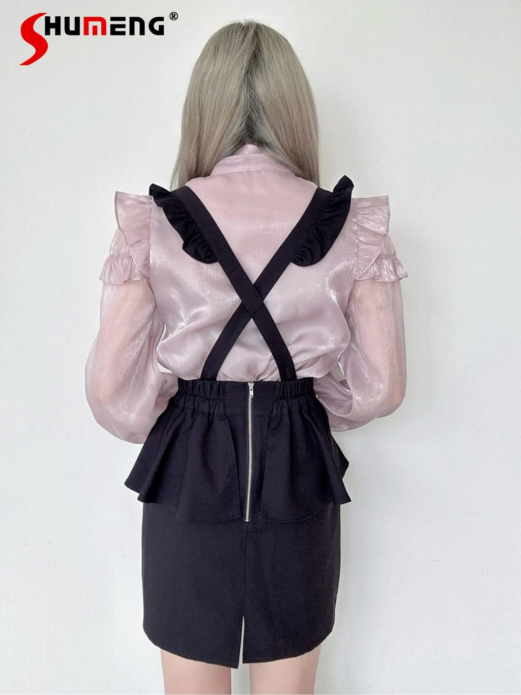 Japanese Style Sweet Bow Plaid Short Suspender Skirt Ladies 2023 Fall New Temperament Slimming Back Zipper Strap Skirt Women