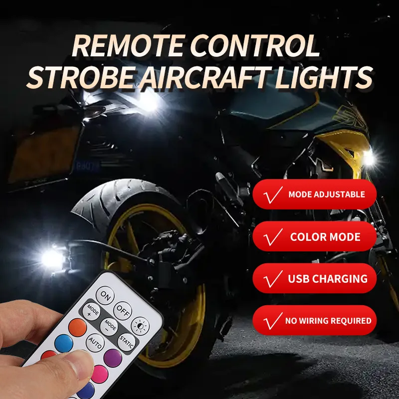 Remote Control LED Aircraft Strobe Light 8 Colors USB Rechargeable Anti-Collision Warning Light for Motorcycle Car Drone Bicycle