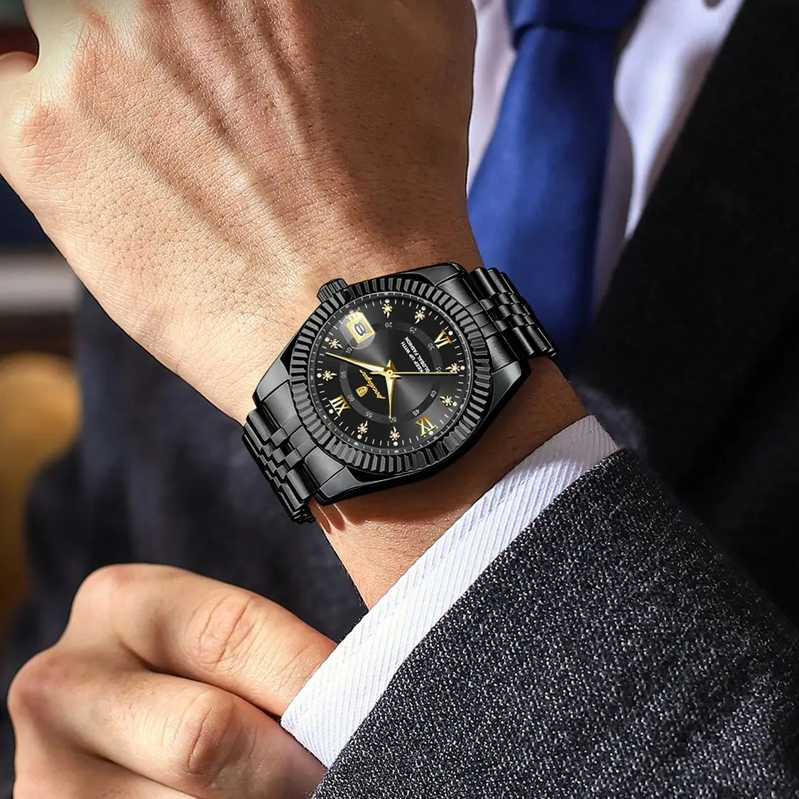 POEDAGAR Top Fashion Zegarek na rękę dla mężczyzn Wodoodporny świecący datownik Biznesowy zegarek męski Klasyczne męskie zegarki kwarcowe ze stali nierdzewnej