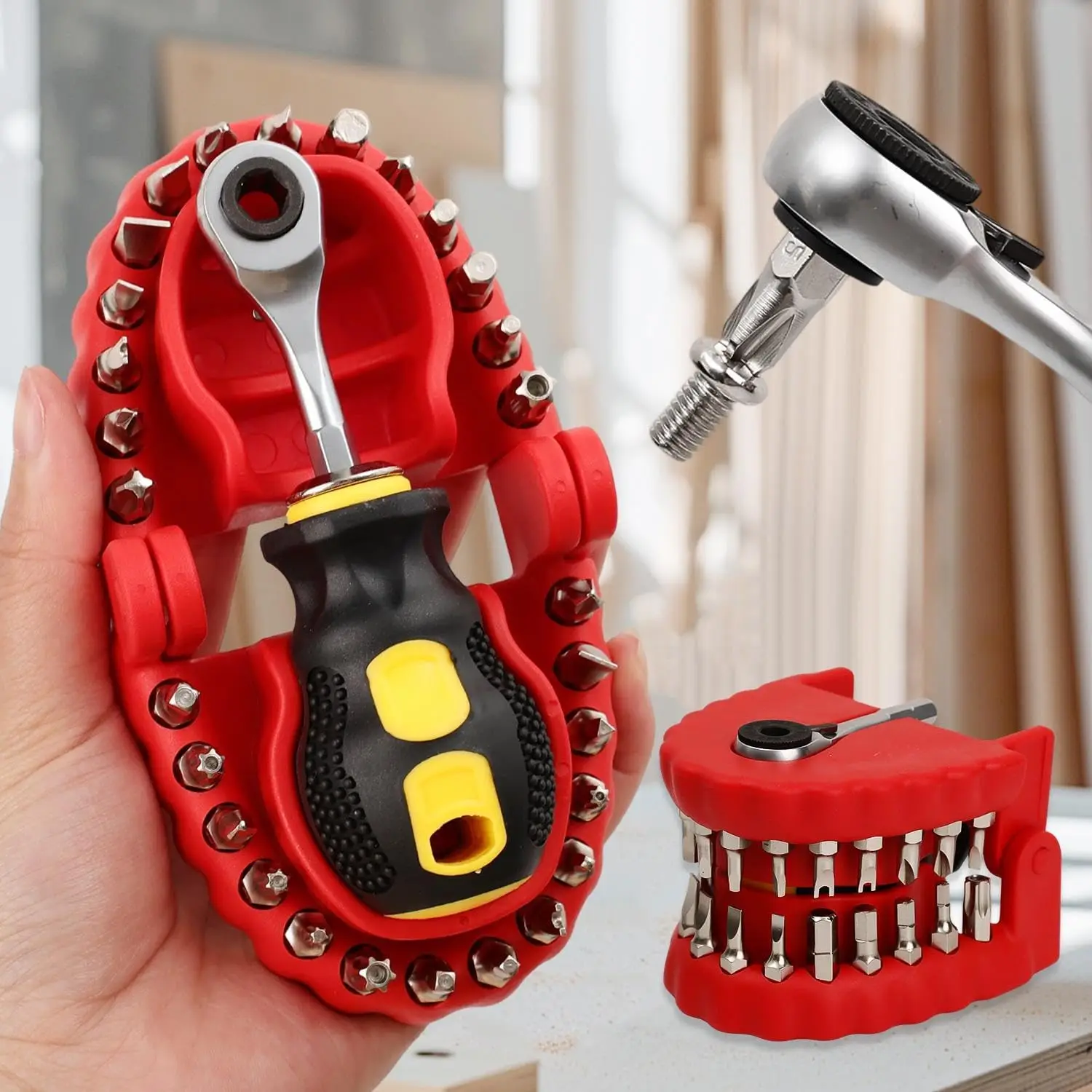 Funny False Teeth Screwdriver Bit Set, 28‑Pcs Magnetic Ratchet Screwdriver, Novelty Gag Gift for Men Father Boyfriend DIY Lovers