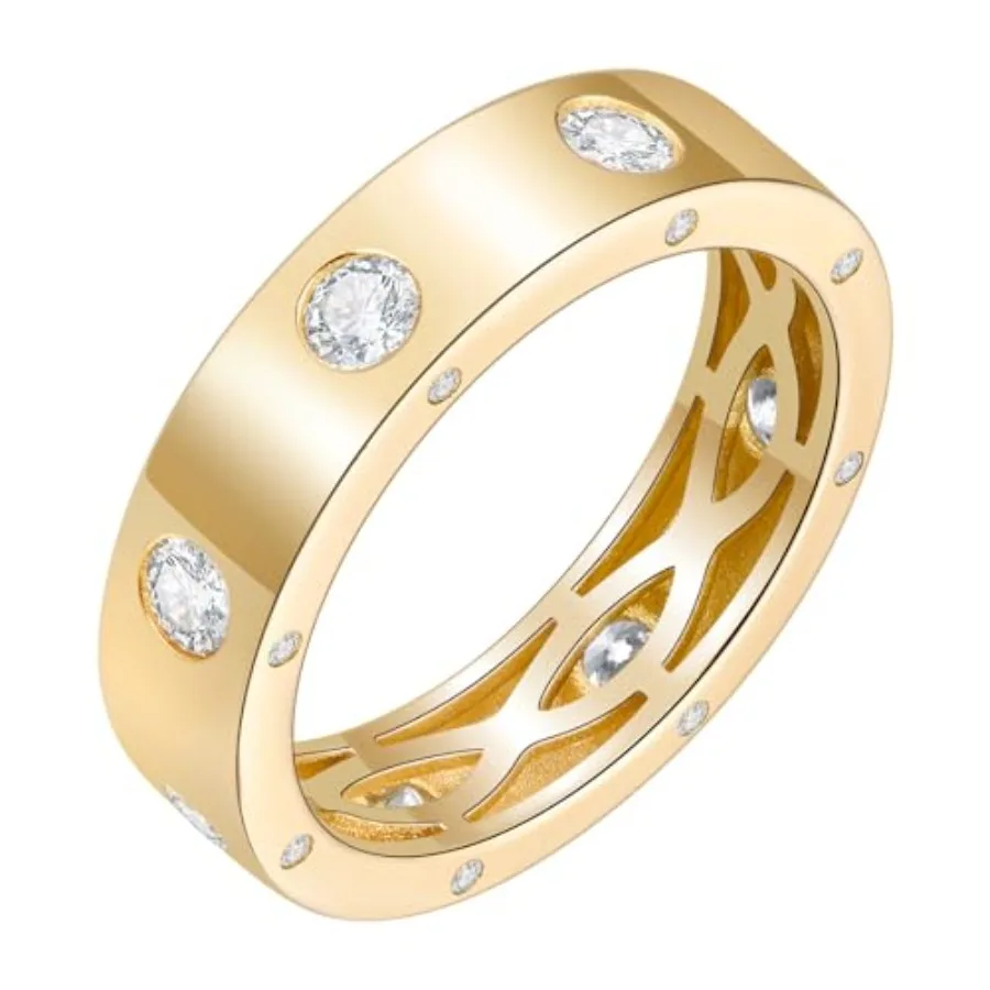 

Dainty Eternity Wedding Rings for Women Moissanite or Lab Grown 925 Sterling Silver 14K Plated Stackable Band Non Tarnish Birth