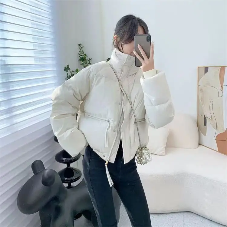 2023 Spring and Autumn New Korean Edition Standing Collar Women\'s Short Fashion Casual Cotton Clothes Show Thin Coat Trend