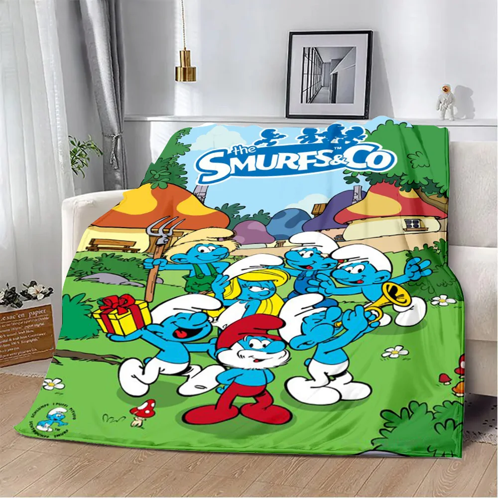 Cute Cartoon Smurfs Printed Blanket Picnic Blankets Warm Blanket Soft and Comfortable Blanket Home Travel Birthday Gift