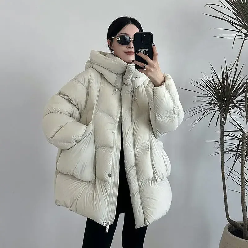 Winter European New Women's Down Jacket Commuter Hoodie Windproof White Duck Down Jacket