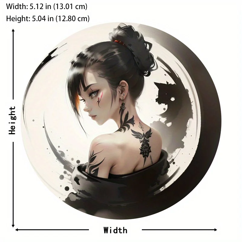 Japanese Anime Geisha Cherry Blossom Round Vinyl Sticker Waterproof Scratch Resistant Decal for Car SUV Motorcycle Bumper Decor