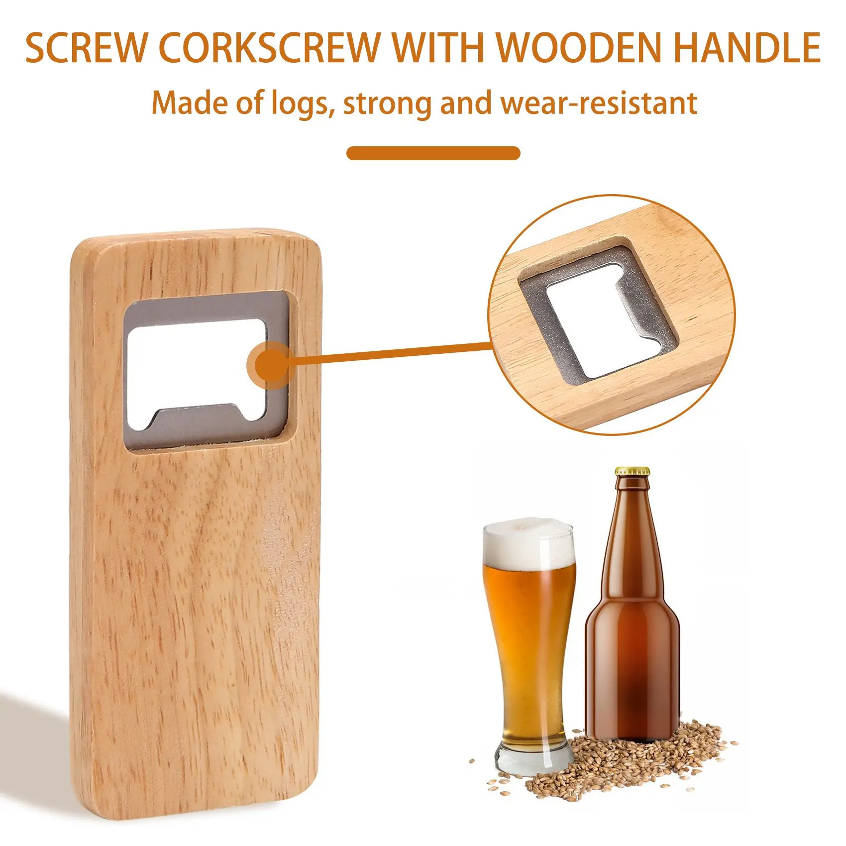 8 Pack Wood Beer Bottle Opener Wooden Handle Corkscrew Stainless Steel Square Openers Bar Kitchen Accessories Party Gift