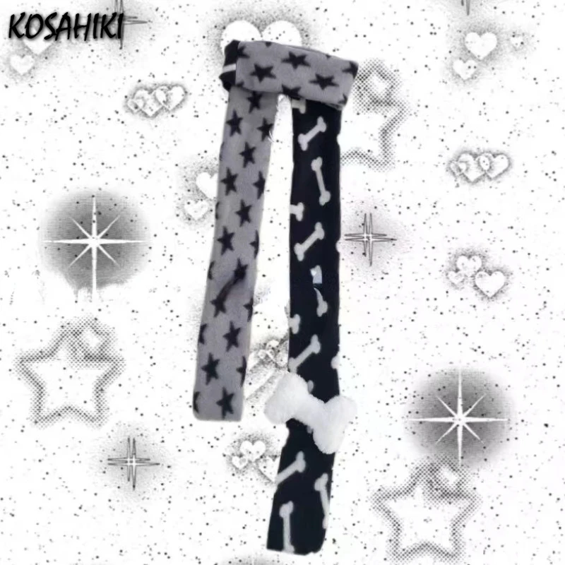 2024 Harajuku Kawaii Fashion Printing Scarf Warmers All Match Long Neckerchief New Autumn Winter 3D Bone Y2k Aesthetic Scarves