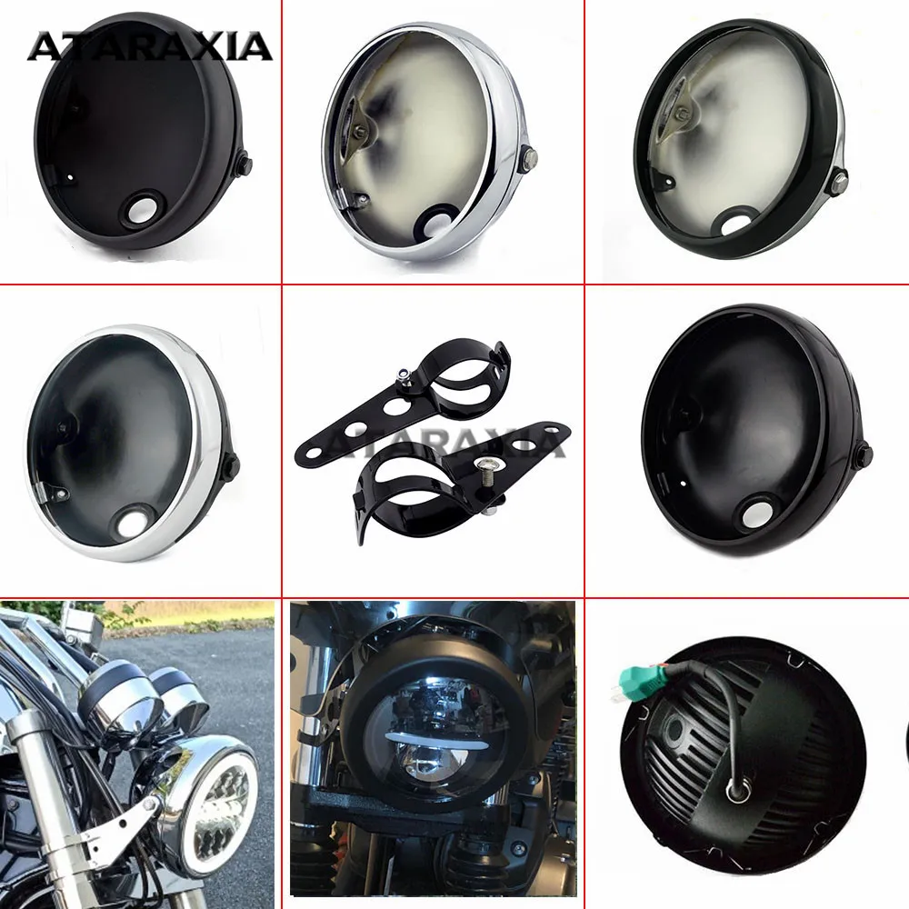 Motorcycle LED Headlight Housing 7 Inch Retro Modified Headlight Base LED Headlight Shell Base Shell Lighthouse HeadLamp Cover