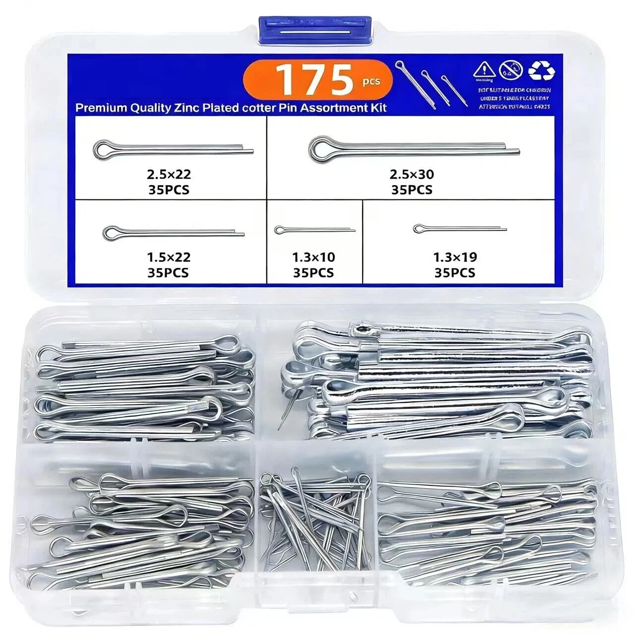 175Pcs Sliver Split Pins Cotter Fixings Assorted Sizes Zinc Plated Steel Hard Case Link Split Cotter Pin High Quality