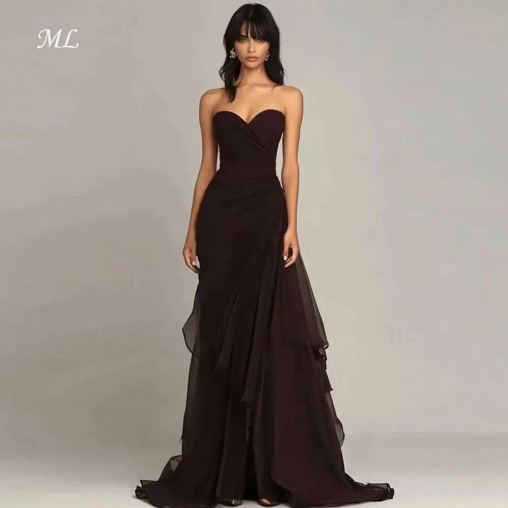 

ML Pleated Strapless Evening Dresses Brown Long Prom Dresses Formal Sexy Off-shoulder Vestidos De Fiesta Customized 2026 New