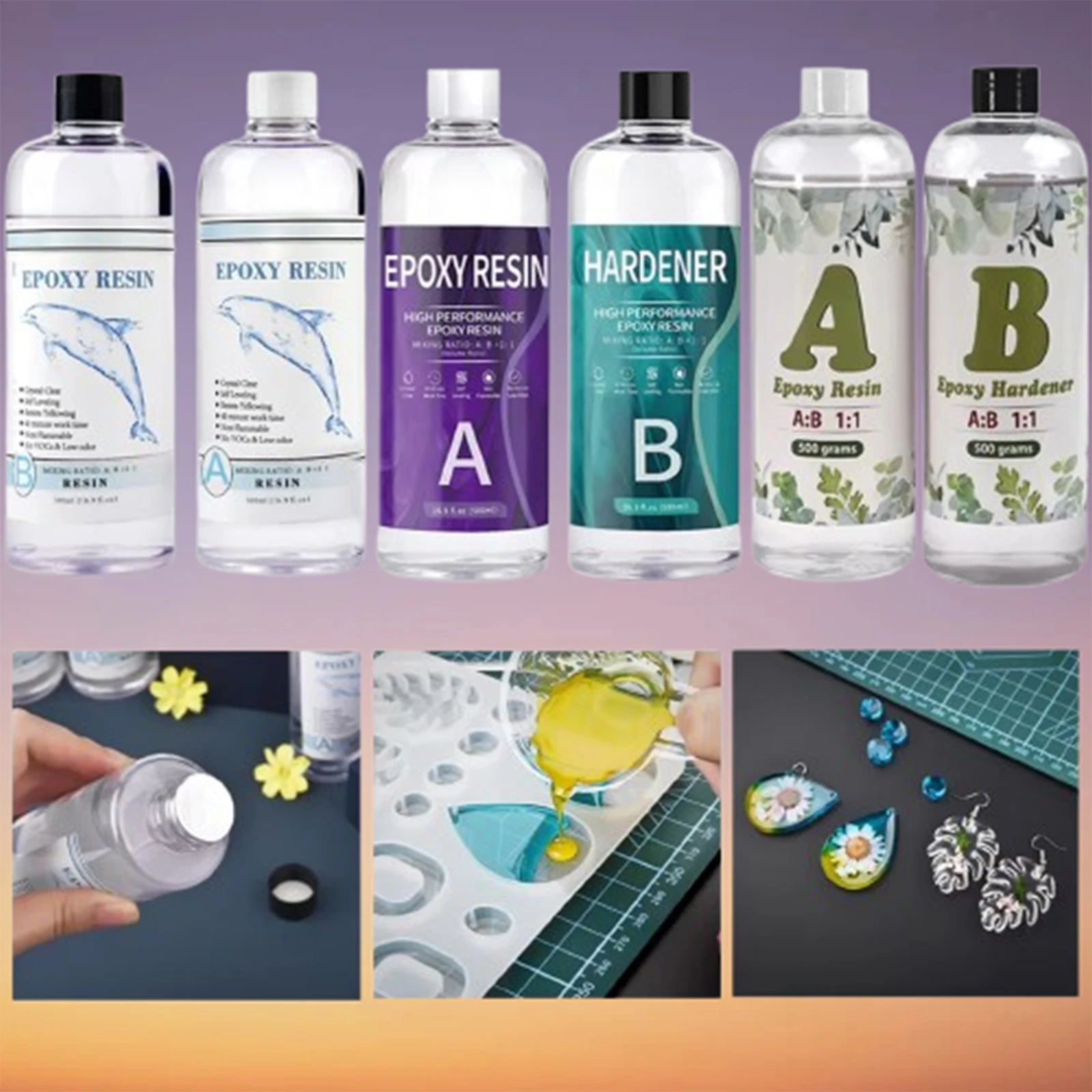

1:1 AB клей из эпоксидной смолы, высококлейкий отвердитель, сделай сам, кристаллическая форма для эпоксидной смолы, принадлежности для изготовления ювелирных изделий, 100 г/200 г/400 г/500 г/1000 г