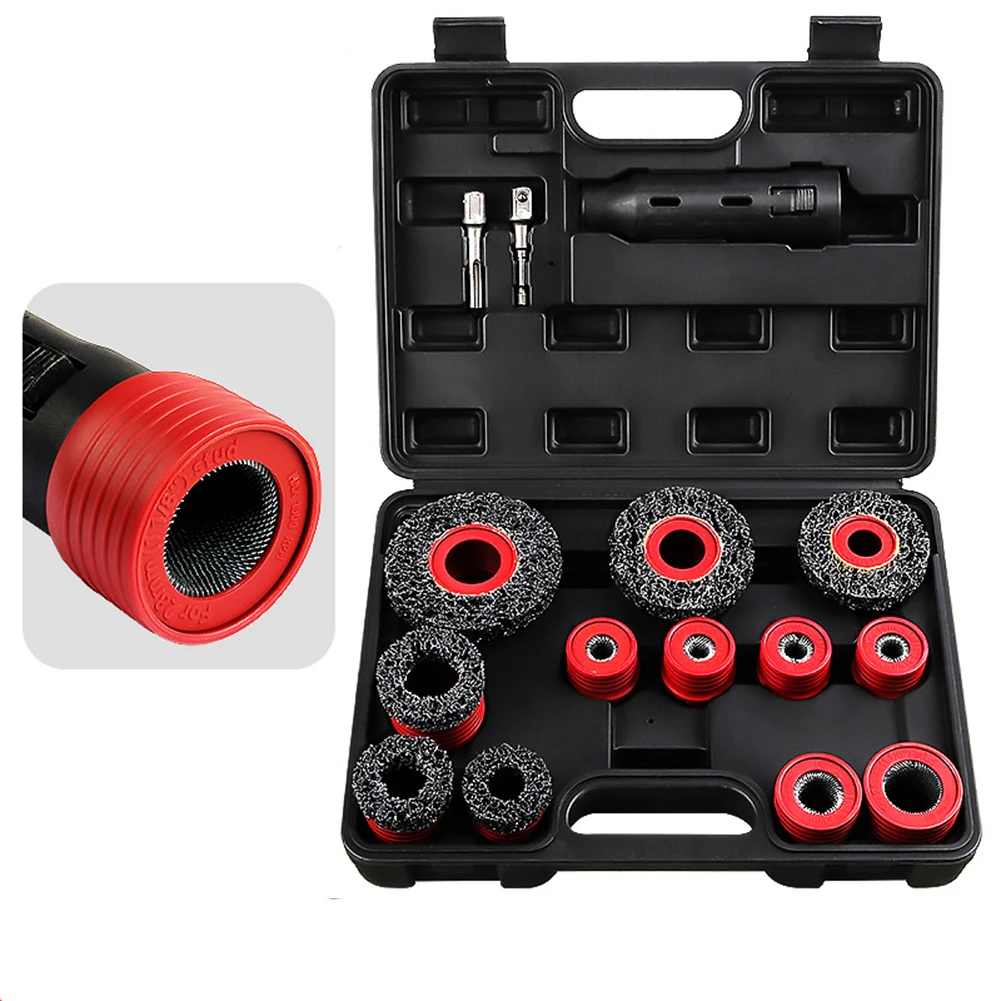 15PCS Car Wheel Stud Cleaner Brush Set 12-28mm Rust Removal Tool For Auto Tire Nut Cleaning Drill Attachment Hand Tools