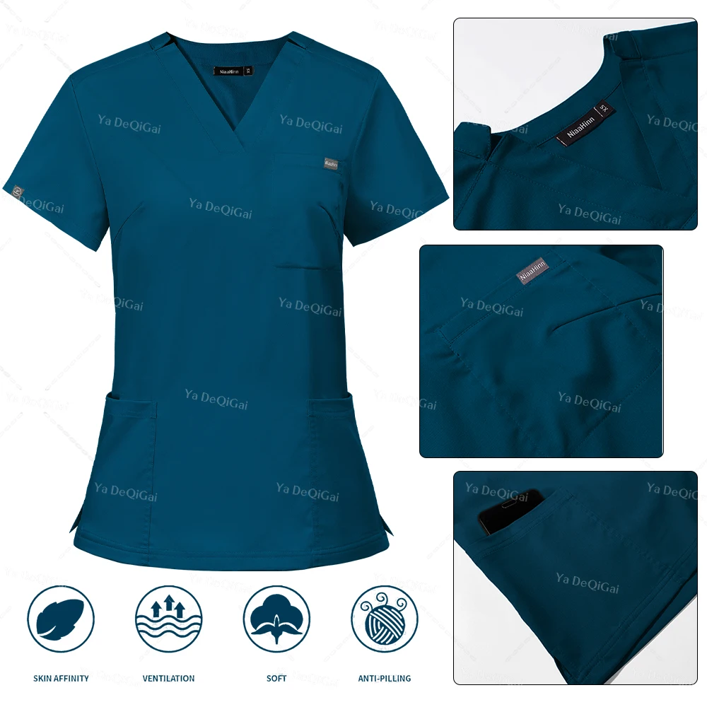 Uniforme médico de enfermería para hombres y mujeres, ropa de belleza, conjunto de exfoliación de alta gama, uniforme de enfermera, Tops con cuello en V, pantalones de Jogging, trajes con bolsillos